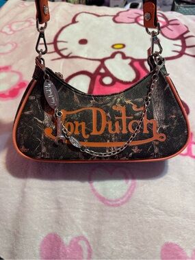 Von Dutch Black Shoulder Bag with Orange Logo and Trim